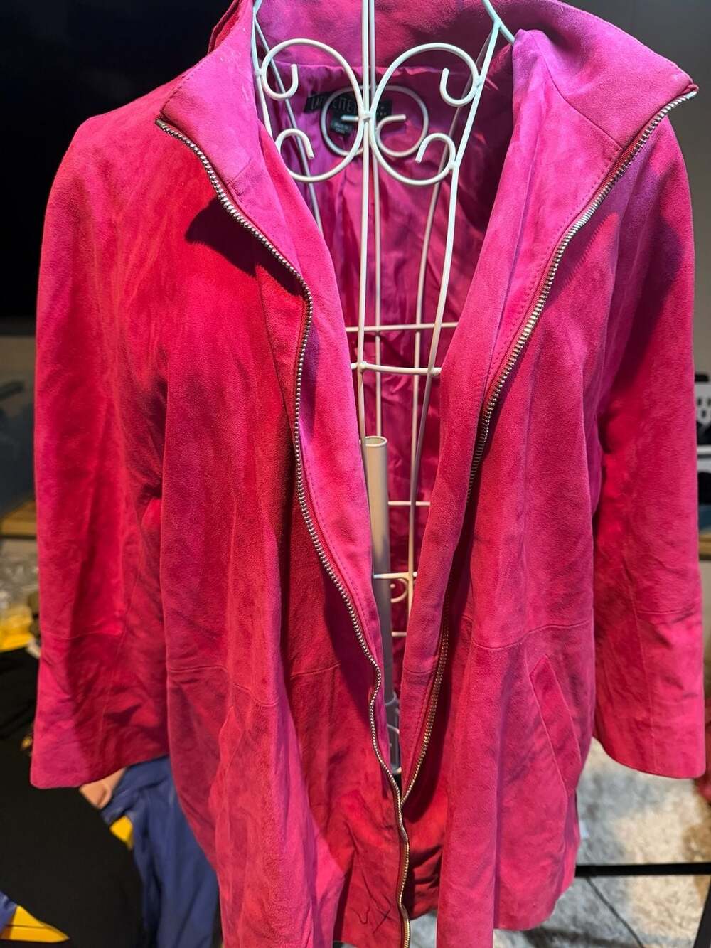 Lafayette 148 New York Magenta Suede Full Zip Leather Jacket Size 14